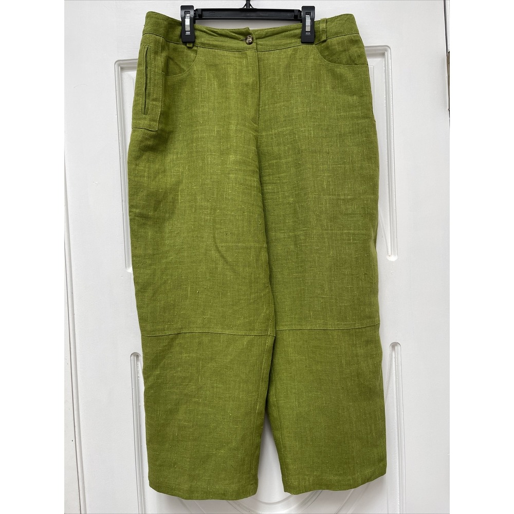 HARVE BENARD Cropped Pants 100% Linen Size 12 Fully Lined Green‎ Zip